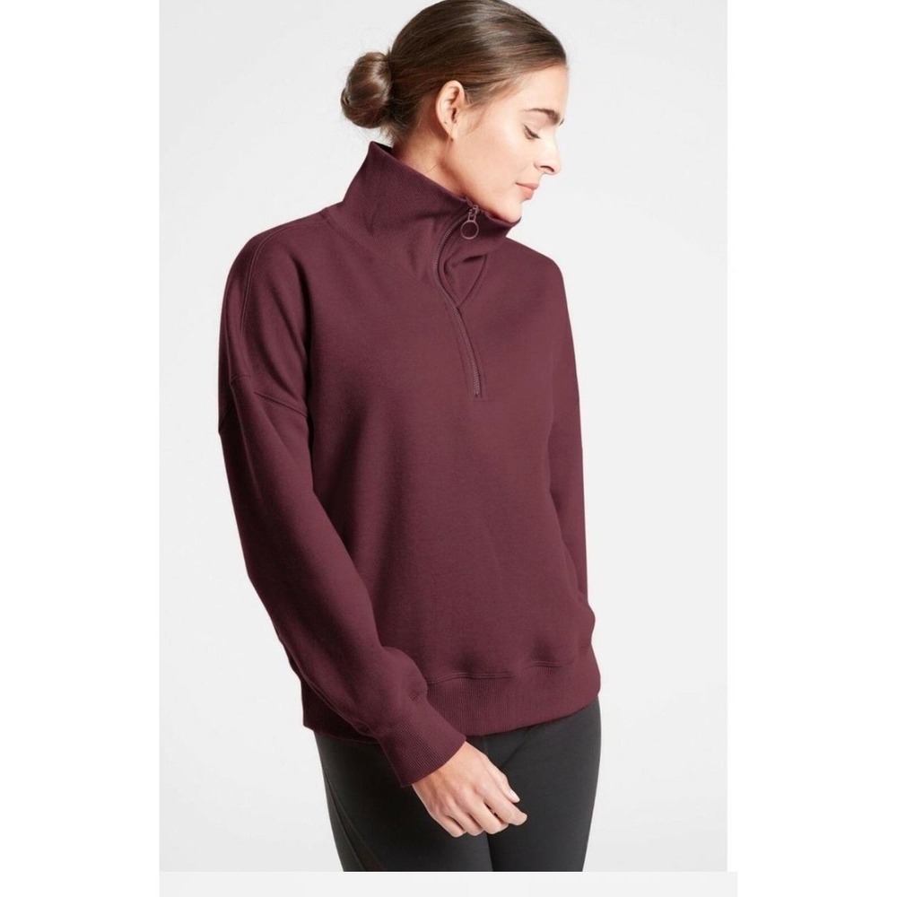 Athleta Cozy karma Quarter Zip Sweatshirt antique Burgundy Fleece Pullover M